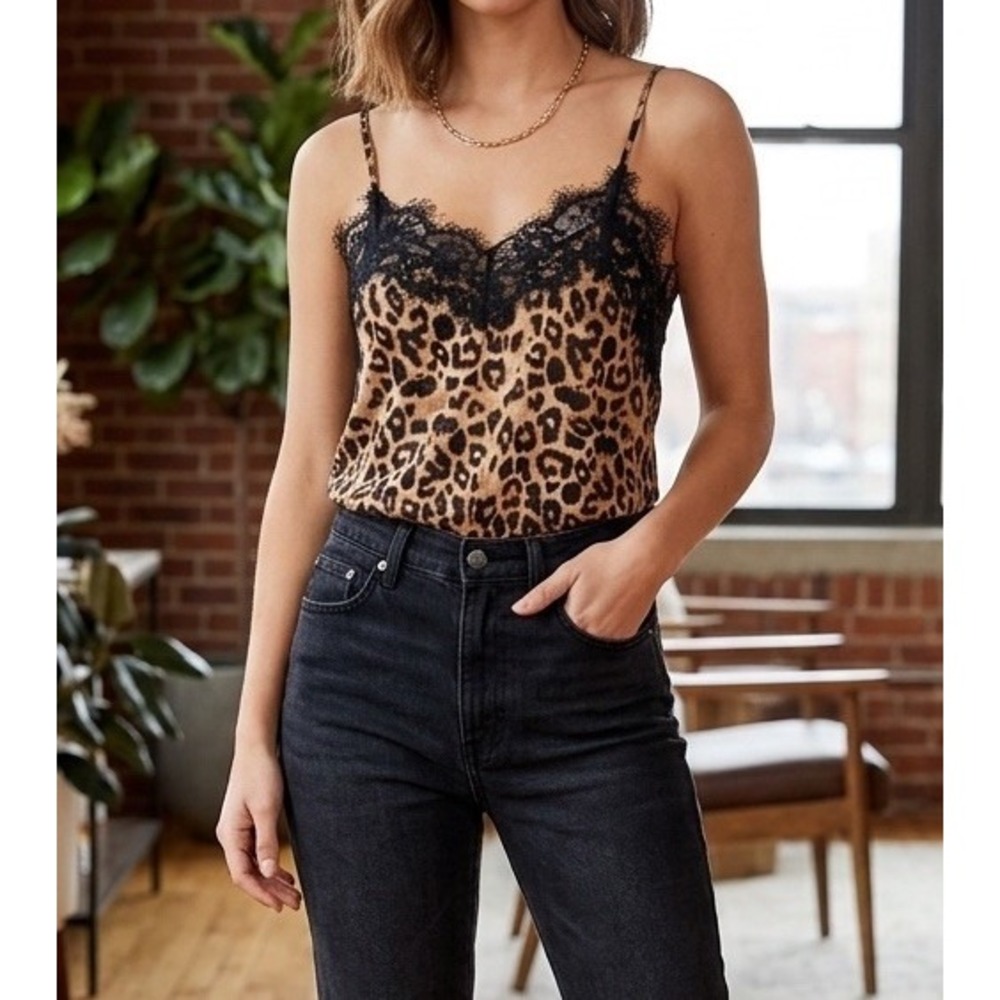 Zara Trafaluc Women's S Leopard Print Lace Trim Camisole Adjustable Strap